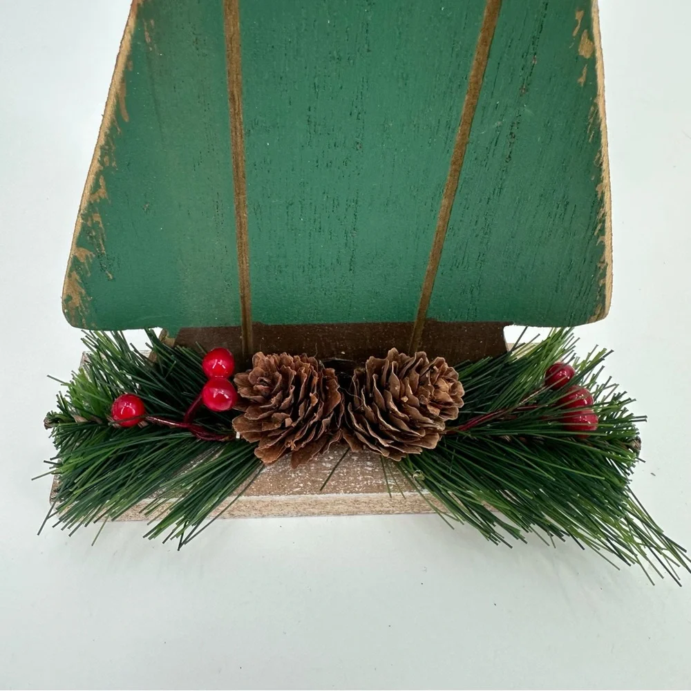 Rustic Wooden Christmas Tree Tabletop Decor Green Holiday Decoration READ